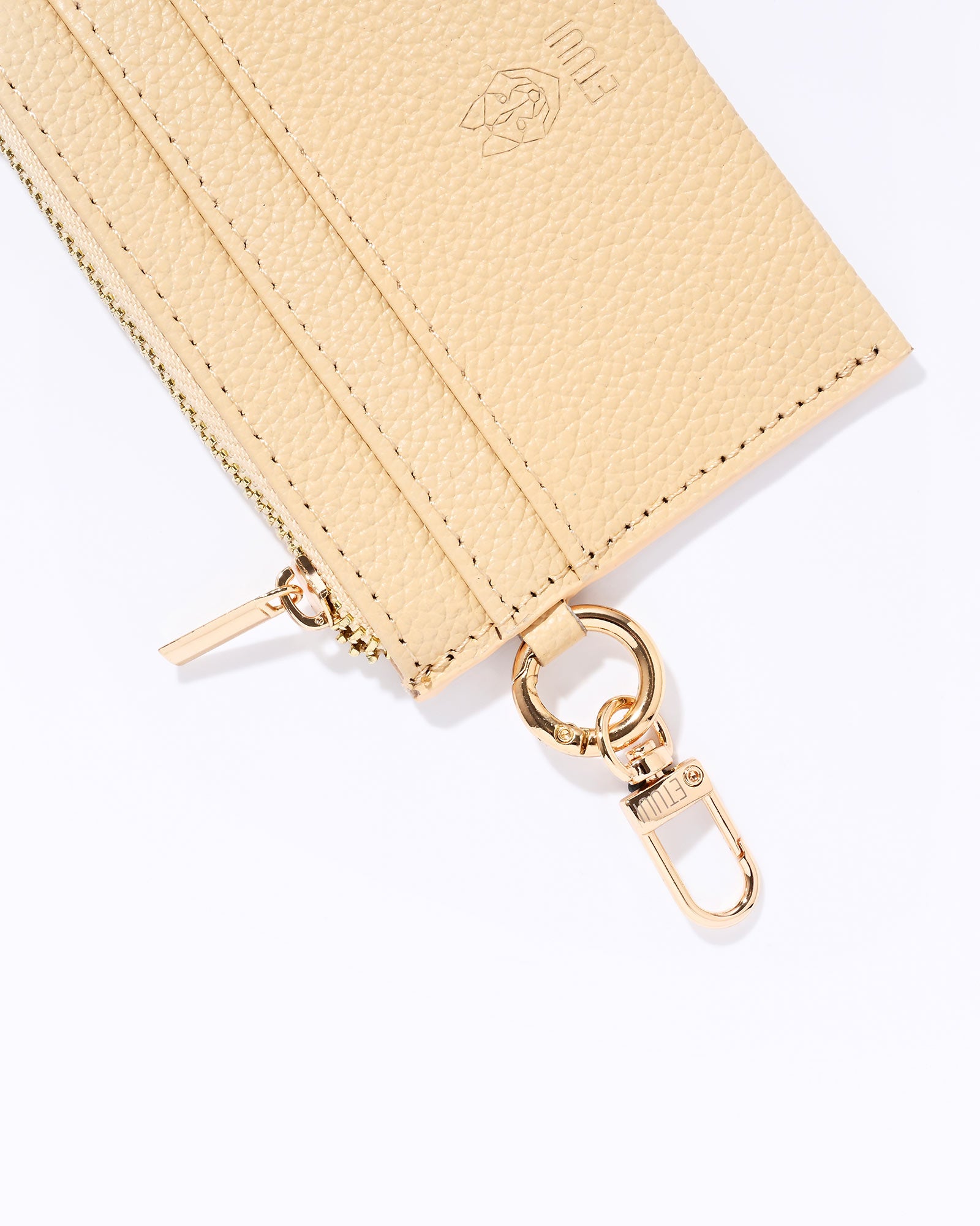 Clip Card Holder with Zipper - Beige Gold