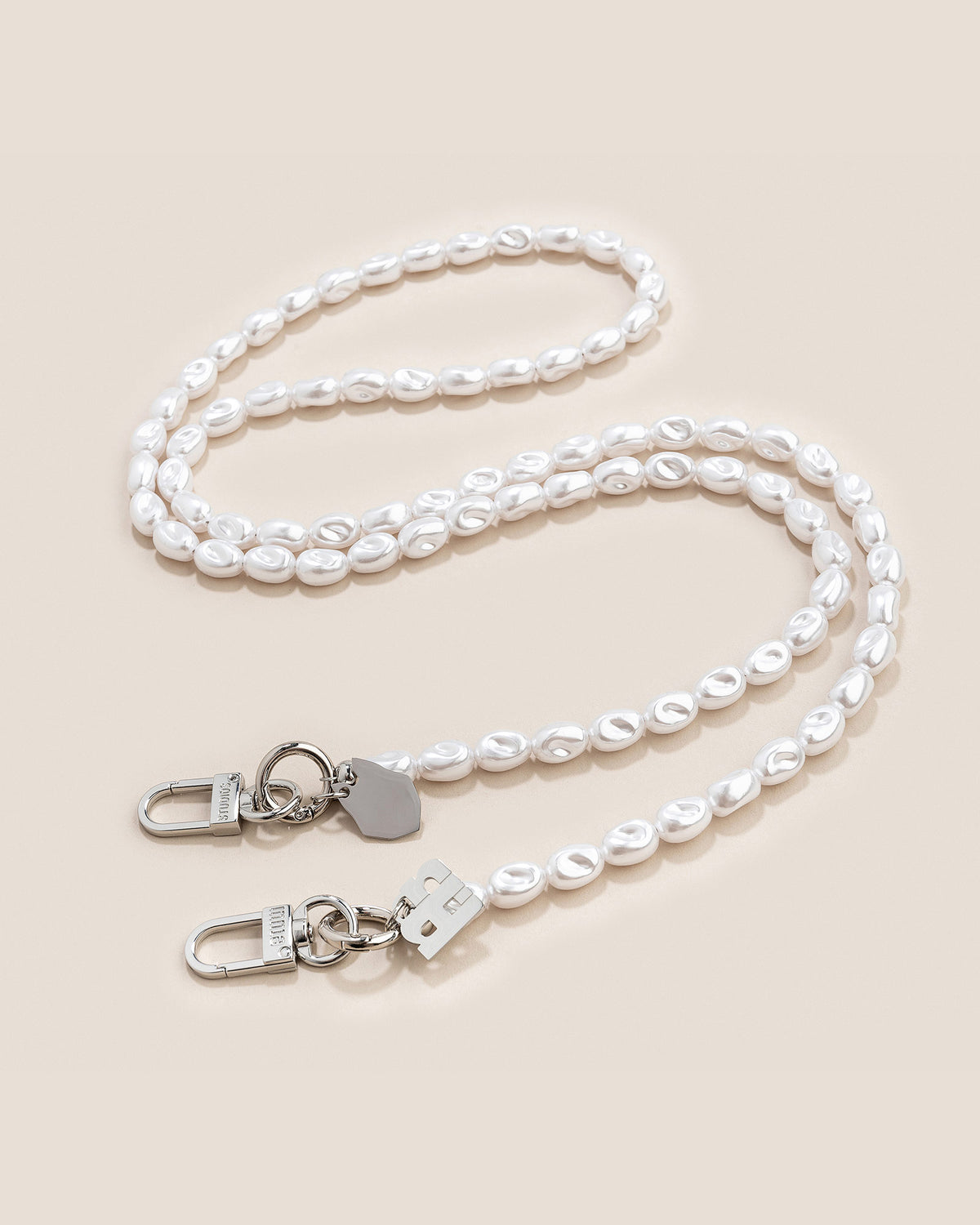 Seapearl cell phone strap silver long
