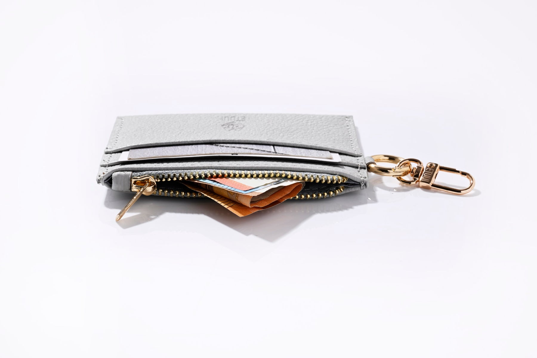 Clip Card Holder with Zipper - Oyster Gold